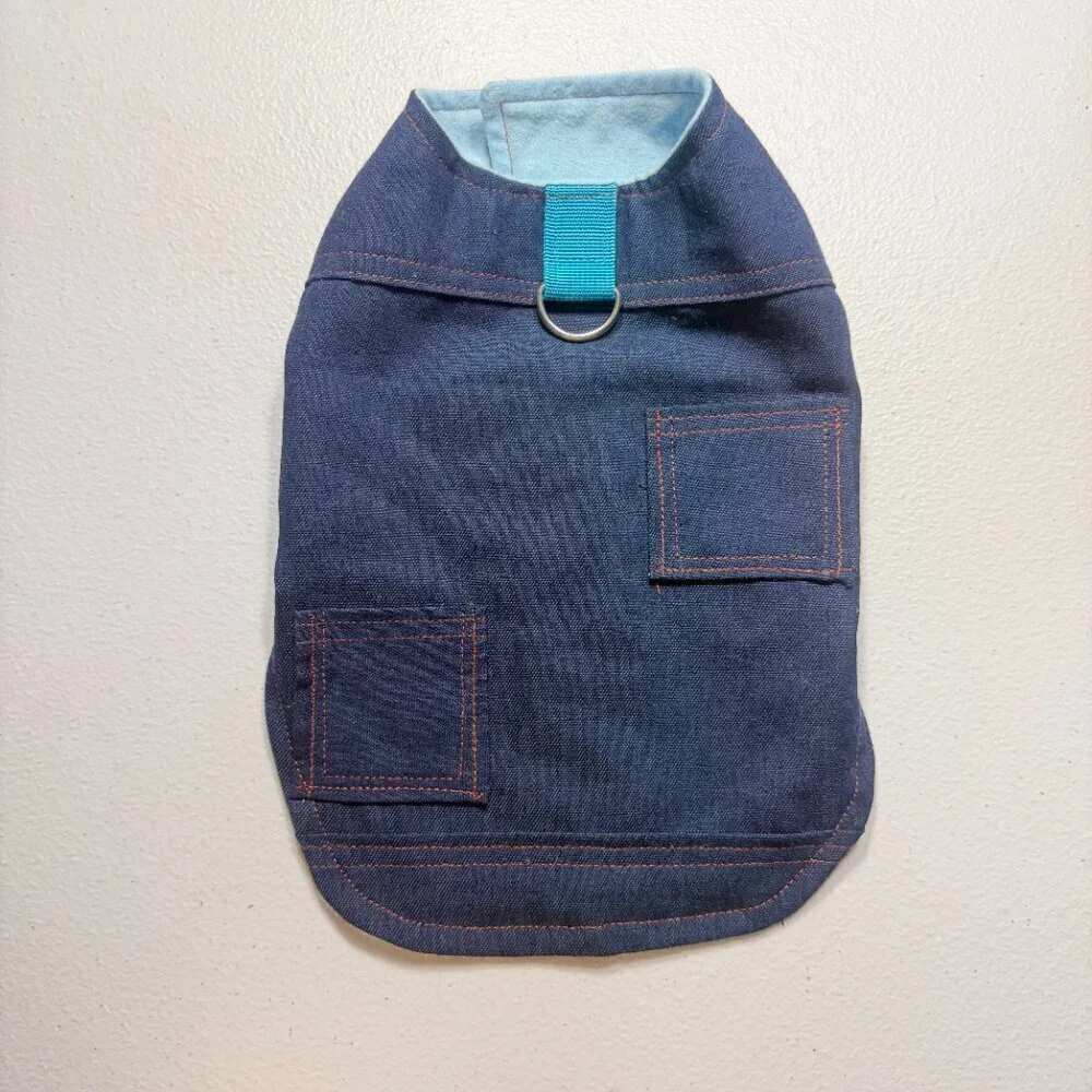 Denim Dog Vest Jacket w/ Pockets & D-Ring | Stylish Durable Pet Clothing XS